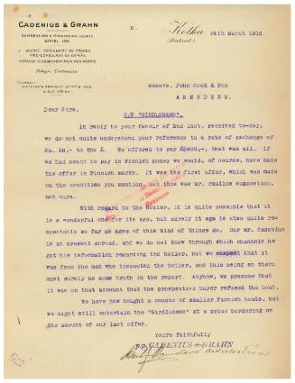 Letter relating to the sale of the steamship Girdleness to Russian owners
