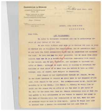 Letter relating to the sale of the steamship Girdleness to Russian owners