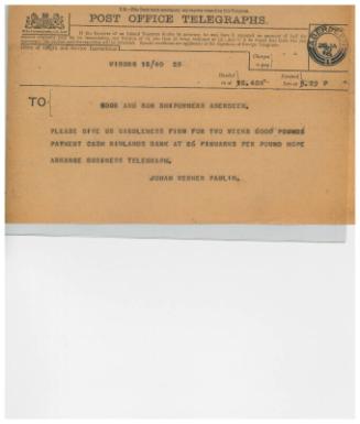 Telegram relating to the sale of the steamship Girdleness to Russian owners