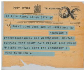 Telegram relating to the sale of the steamship Girdleness to Russian owners