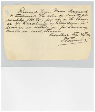 Receipt relating to the steamship Girdleness, laid up at Cronstadt