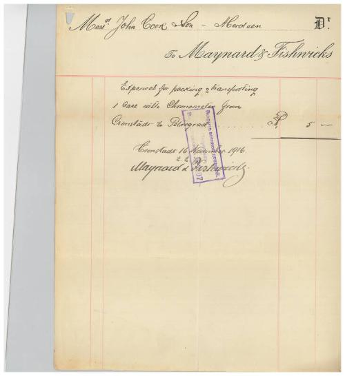 Invoice relating to the sale of the steamship Girdleness to Russian owners