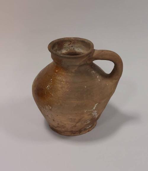 Red Earthenware Jug with Mustard Glaze