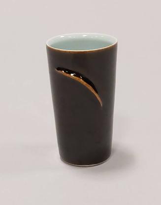 Small Porcelain Beaker or Vase with Tenmoku Glaze