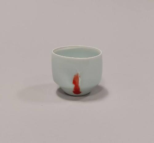 Porcelain Tea Bowl or Cup with Celadon and Iron Red Splash