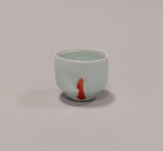 Porcelain Tea Bowl or Cup with Celadon and Iron Red Splash