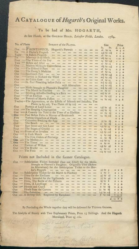 Catalogue of Hogarth's Original Works