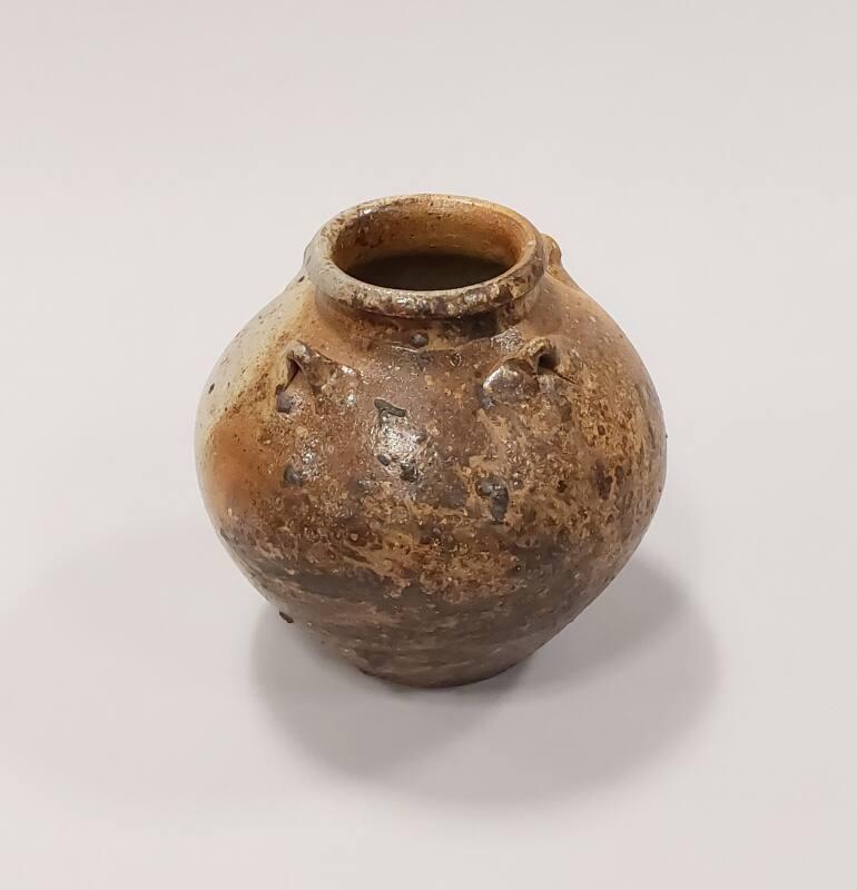 Stoneware Large Brown Jar with Four Lugs and Wood Ash Glaze