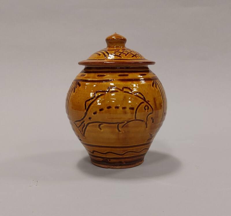 Earthenware Covered Store Jar with Honey Gold Glaze