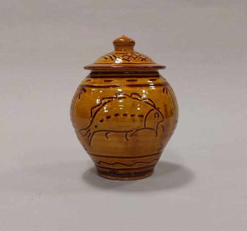 Earthenware Covered Store Jar with Honey Gold Glaze