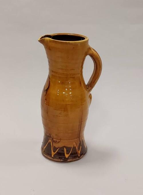 Tall Earthenware Jug with Mustard Yellow Glaze