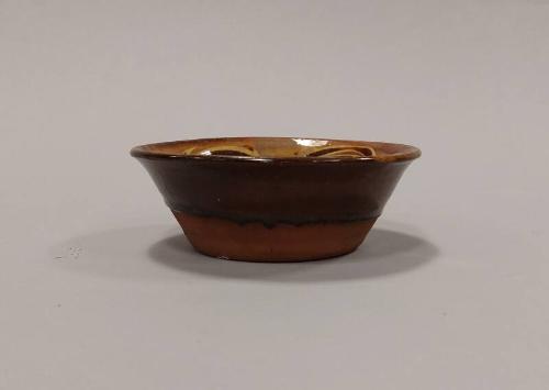 Earthenware Small Open Bowl with Yellow and Brown Glazes