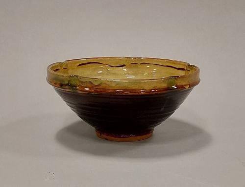 Wavy Rim Flared Bowl with Brown and Yellow Glazes