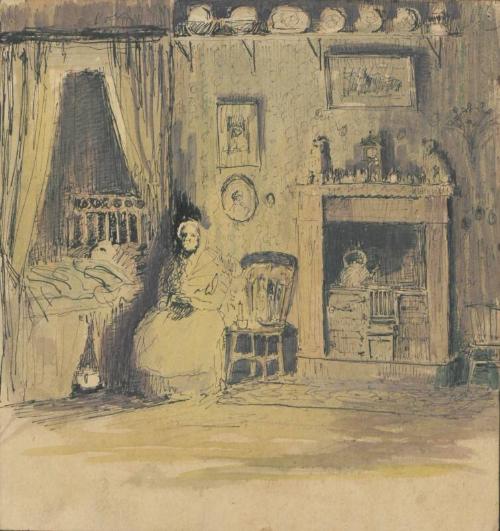 Old Woman Sitting at a Bedside