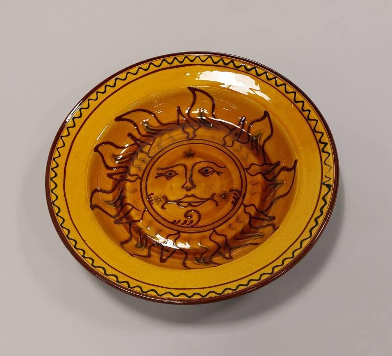 Earthenware Open Bowl or Dish with Sun Decoration