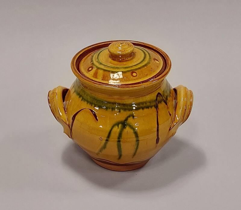 Earthenware Covered Store Jar with Yellow Glaze