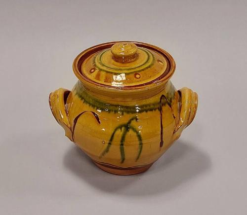 Earthenware Covered Store Jar with Yellow Glaze