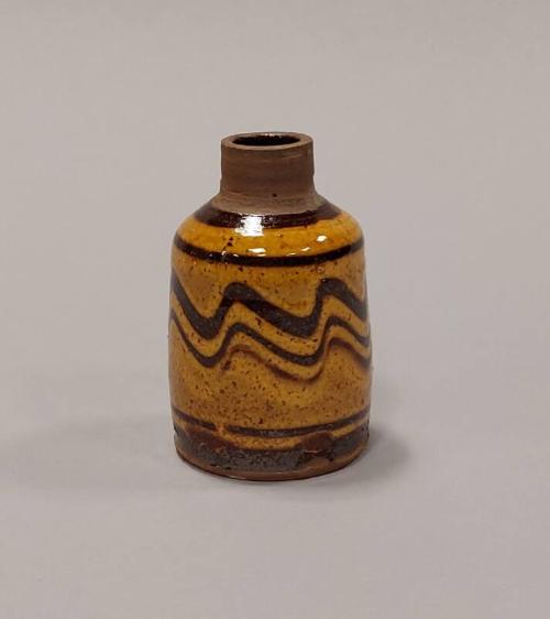 Earthenware Small Bottle with Yellow Speckled Glaze and Wave Pattern