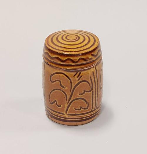 Earthenware Cylindrical Covered Jar with Yellow Ochre Glaze