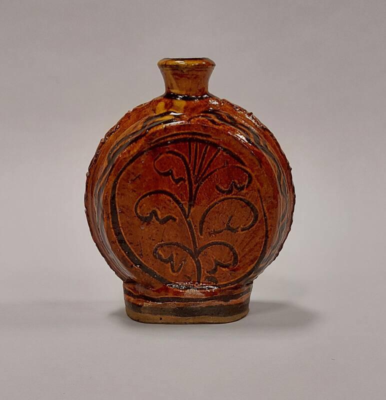 Earthenware Flask with Dark Honey Glaze