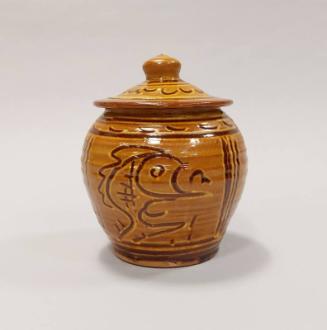 Earthenware Covered Store Jar with Yellow and Brown Glazes