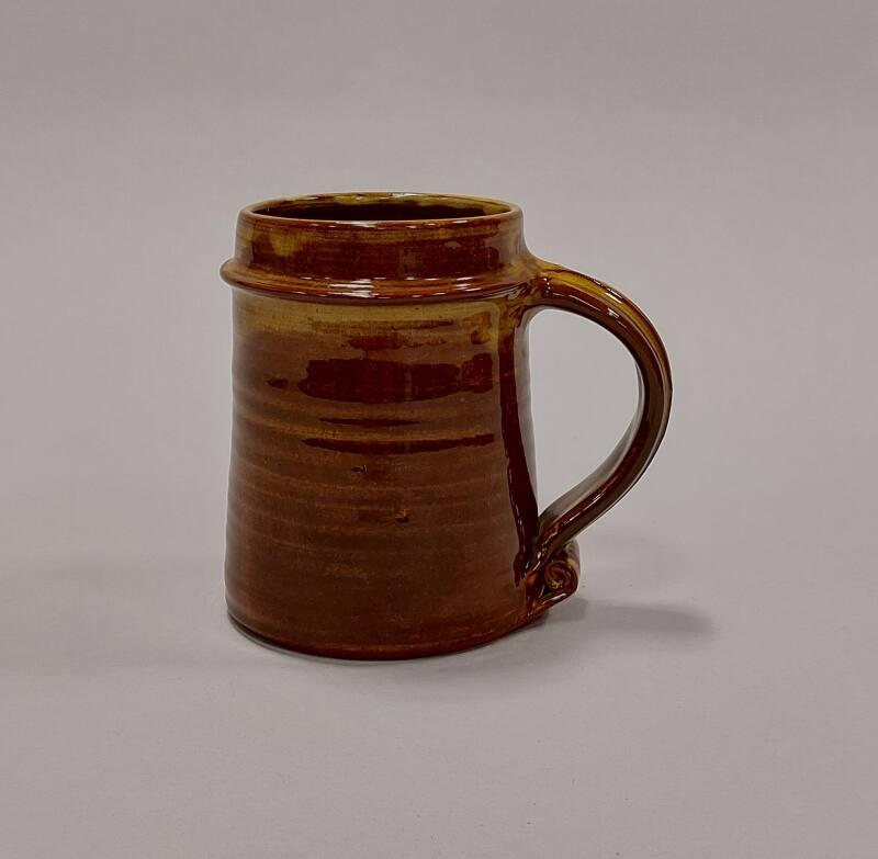 Earthenware Tankard with Mottled Yellow, Brown and Green Glazes
