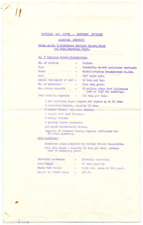 On Vertical Retort and Coke-Screening Plant