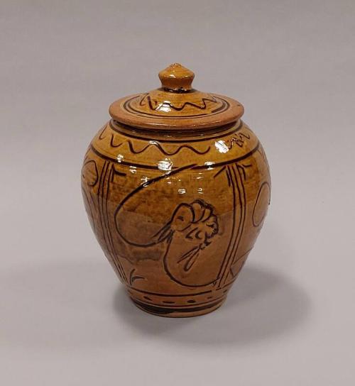 Earthenware Covered Store Jar with Honey Gold Glaze