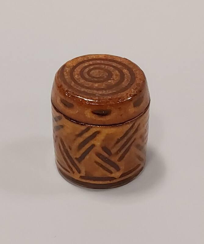 Earthenware Cylindrical Lidded Jar with Ochre Yellow Glaze