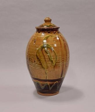 Earthenware Covered Store Jar with Yellow, Brown and Green Glazes