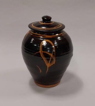 Earthenware Covered Store Jar with Dark Brown Glaze