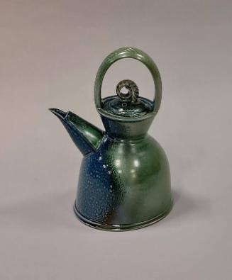 Blue and Green Salt-glazed Tilting Teapot and Cover