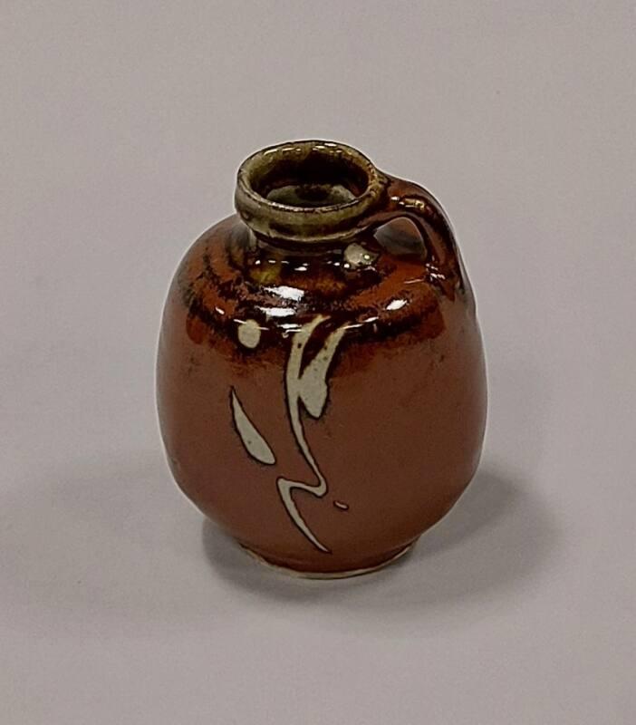Stoneware Bottle Vase with Kaki Glaze and Wax Resist Decoration