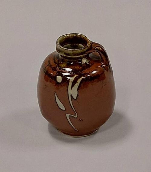 Stoneware Bottle Vase with Kaki Glaze and Wax Resist Decoration