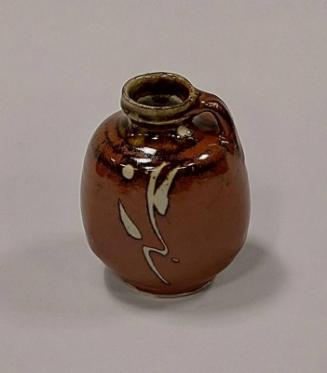 Stoneware Bottle Vase with Kaki Glaze and Wax Resist Decoration