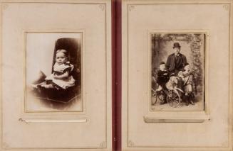 Cabinet Portrait: Boy on Horse Tricycle, Boy with Highland Dress and Seated Man