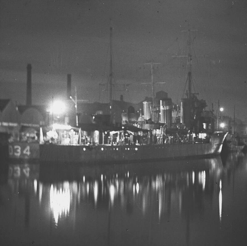 HMS Velox by Night in Harbour