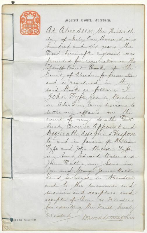 Deed Of Settlement Of John Fyfe