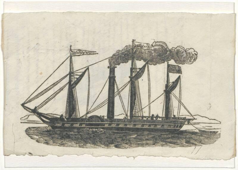 Engraving of 'Velocity' paddle steamer, built 1821