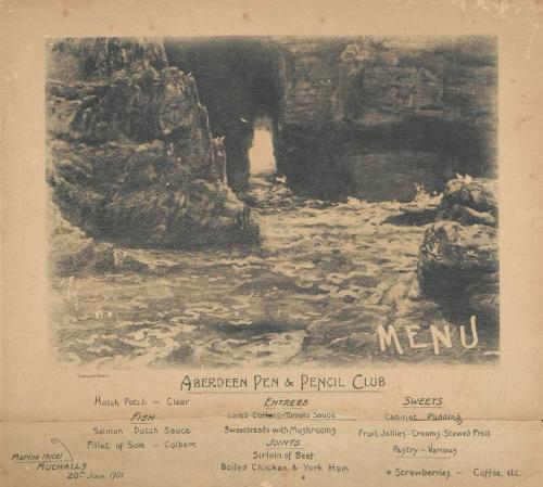 A View of Muchalls: Menu for the Aberdeen Pen and Pencil Club, 20th June 1901.