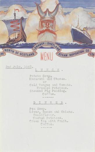 Menu Card For Meals Aboard One Of The North Boats, 2 July 1948