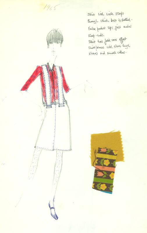 Drawing of Skirt and Blouse with Fabric Swatches