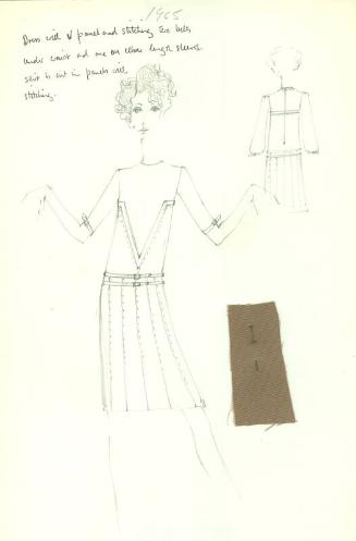 Drawing of Dress with Two Belts with Fabric Swatch