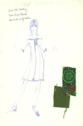 Drawing of Dress with Three Knots and Fabric Swatches