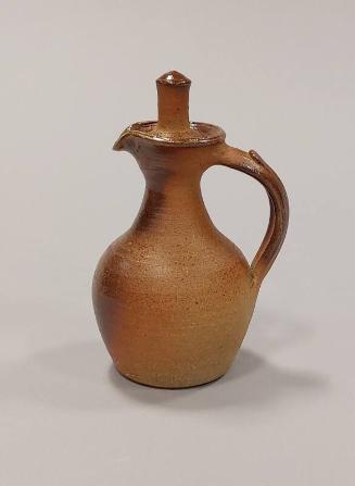 Stoneware Small Oil or Vinegar Bottle with Partial Gloss Glaze