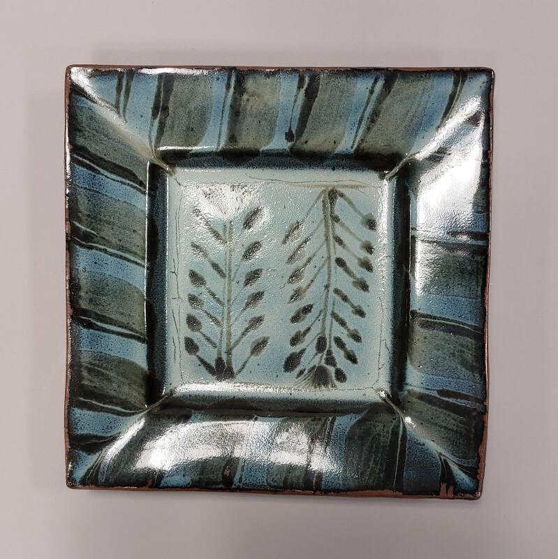 Stoneware Square Platter with Hand Painted Decoration