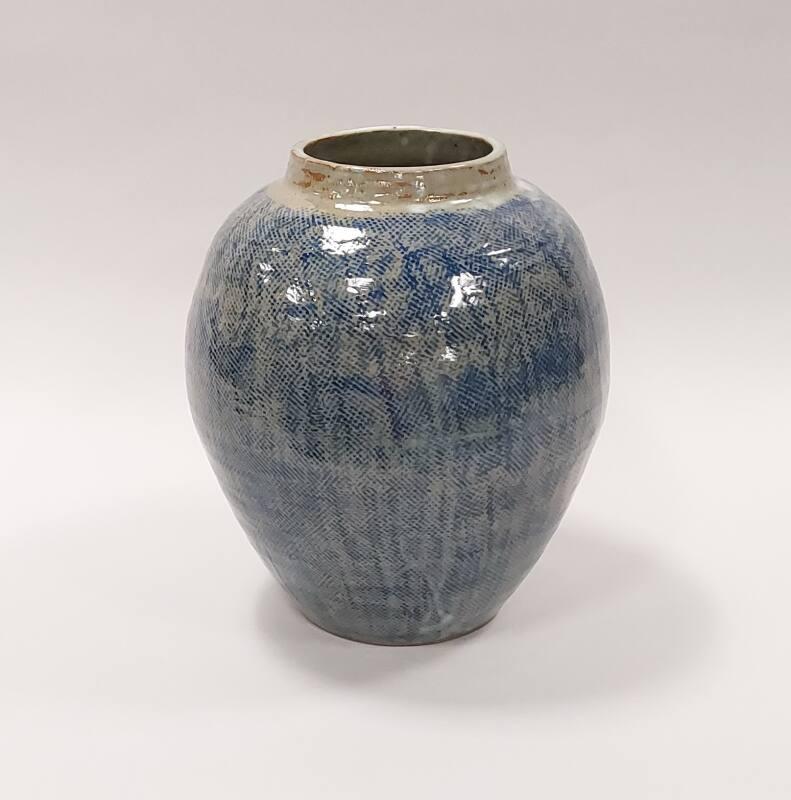 Large Stoneware Baluster Vase with Inlaid Cobalt Decoration