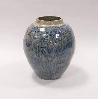 Large Stoneware Baluster Vase with Inlaid Cobalt Decoration