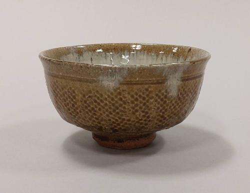 White Stoneware Footed Bowl With Chun Glaze And Green Ash Glaze