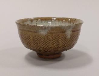 White Stoneware Footed Bowl with Chun Glaze and Green Ash Glaze